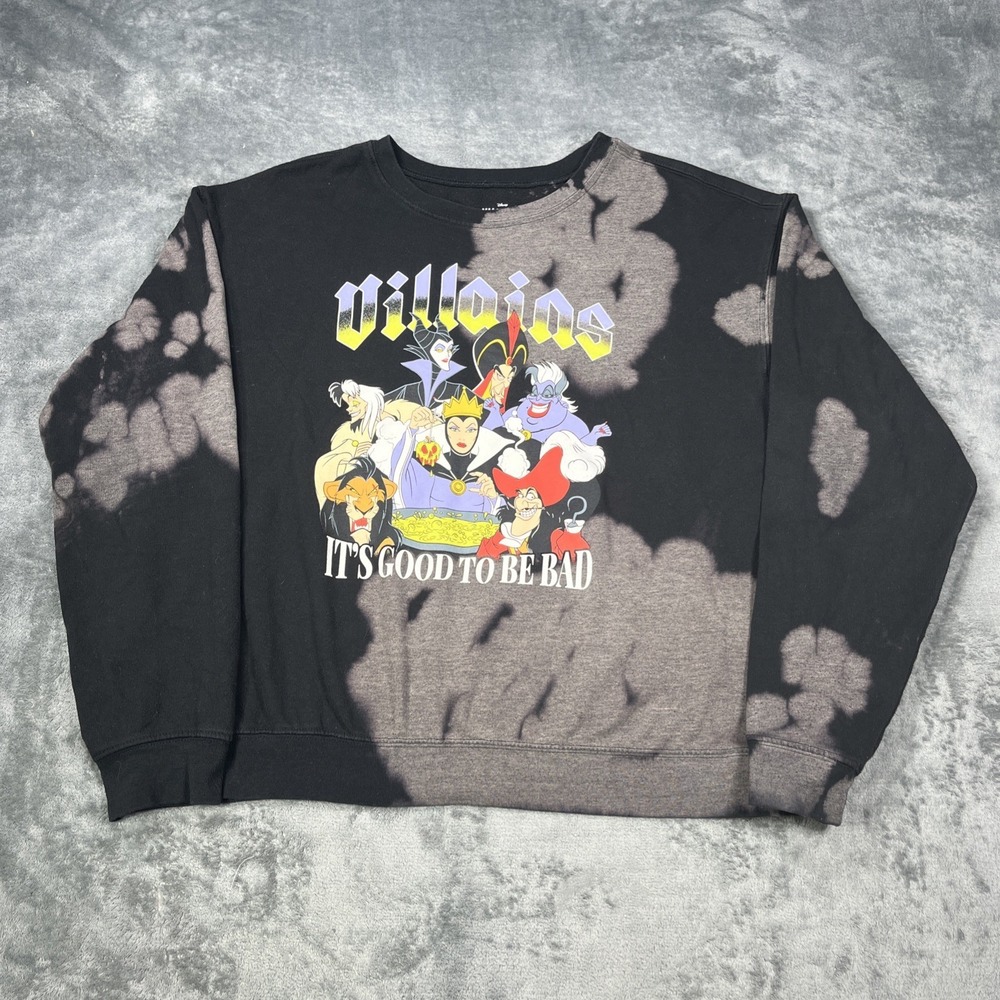 Disney Villains Sweater XL Men Black Ursula Maleficent Cruella Evil Tie Dye AOP